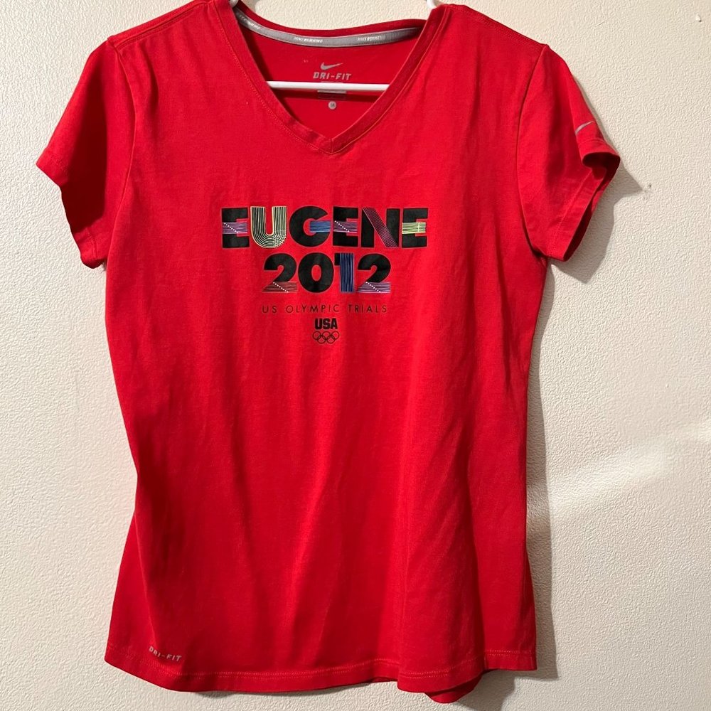 Nike women's size M dri fit running red V-neck olympic trials T-shirts ,